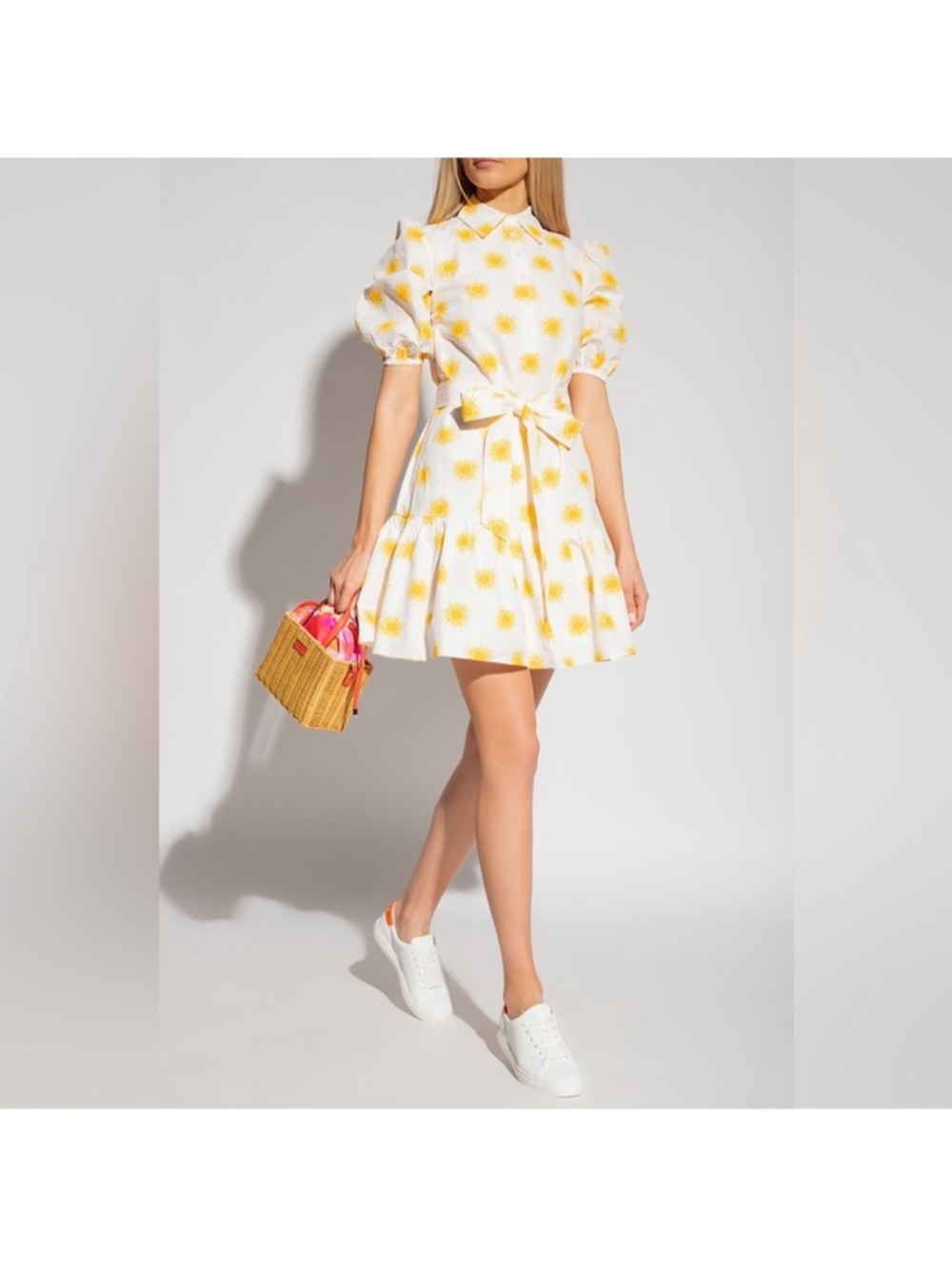 Kate Spade white and Yellow Sun print Fit-and-Flare Dress
